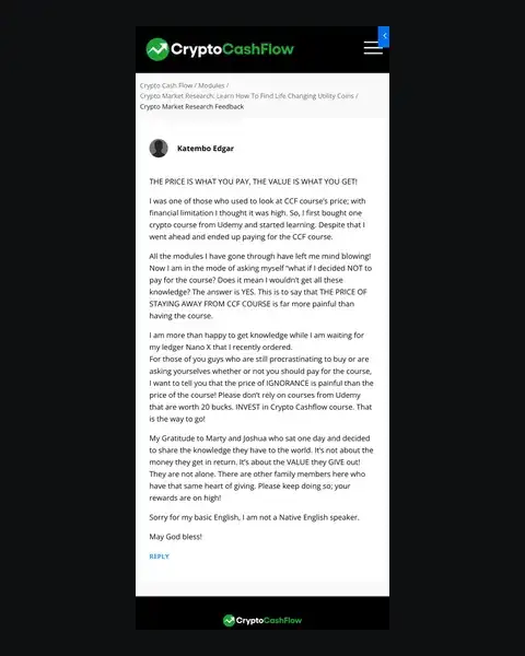 CCF student testimonial: community post from CCF student